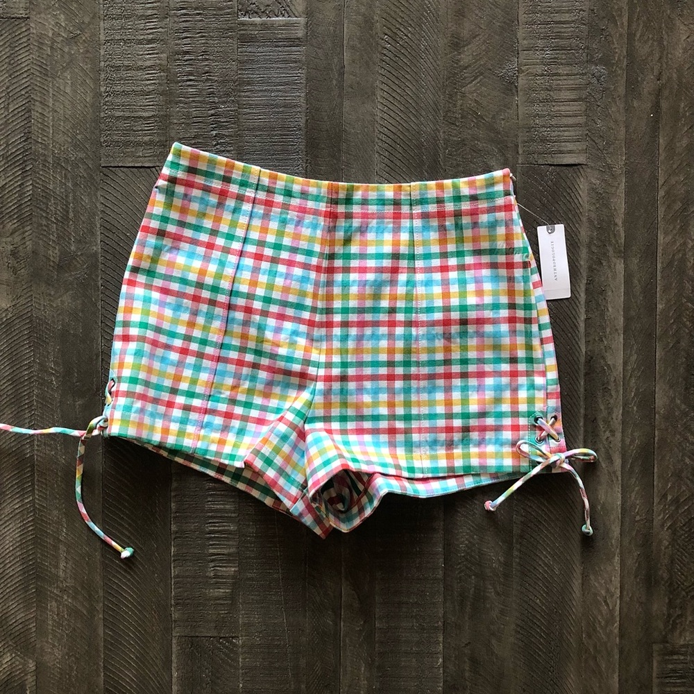 Anthropologie Maeve High Rise Shorts Plaid Rainbow Colors Size 10